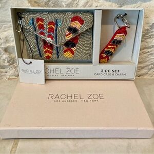 NWT Rachel Zoe silver beaded coin purse/cardholder and key charm- ski/snowboard
